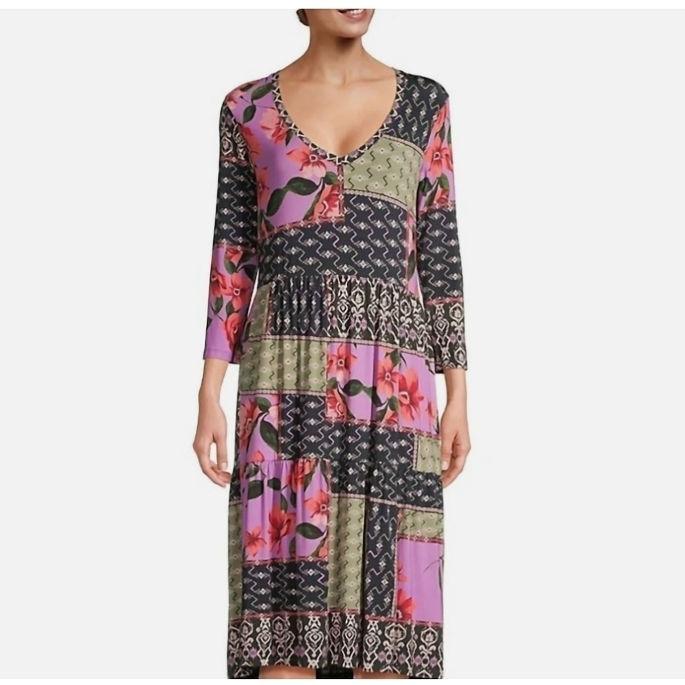 Johnny Was Zanda patchwork jersey midi dress Small NWT